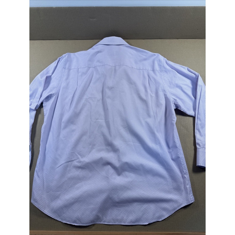 David Donahue Trim Fit Micro Geometric Dress Shirt Men's 17.5 34/35 Blue
